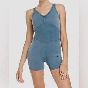 JoyLab Seamless Ribbed Romper – Slate Blue Size S